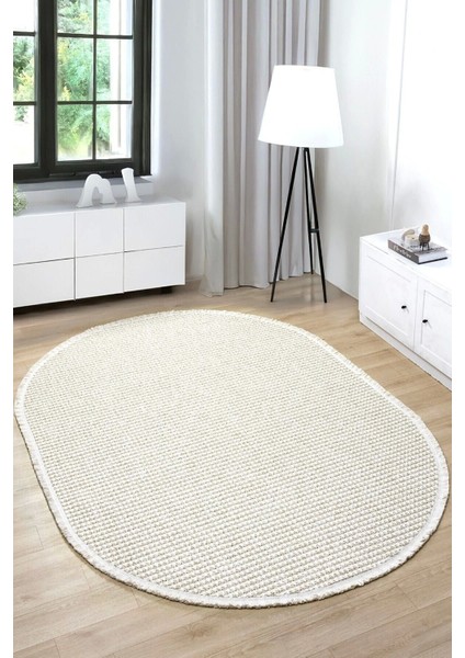 Oval Beyaz Bej Halı Modern Oturma Odası Salon Mutfak Koridor Antre Balkon Çocuk Odası Halısı 006
