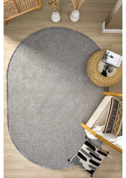 Gri Oval Dokuma Halı Salon Oturma Odası Yatak Odası Koridor Yolluk Halısı Gri Oval