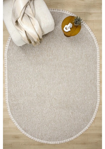 Bej Oval Dokuma Halı Salon Oturma Odası Yatak Odası Koridor Yolluk Halısı Bej Oval