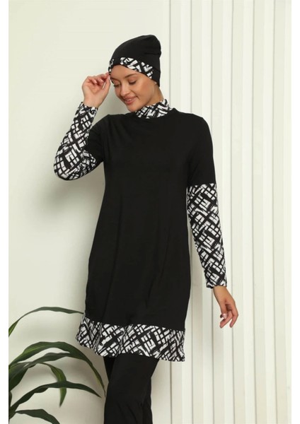 Tam Tesettür Dijital Desenli Mayo Siyah fiyatları