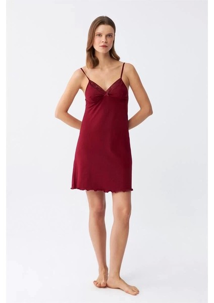 Ip Askılı Penye Gecelik Bordo