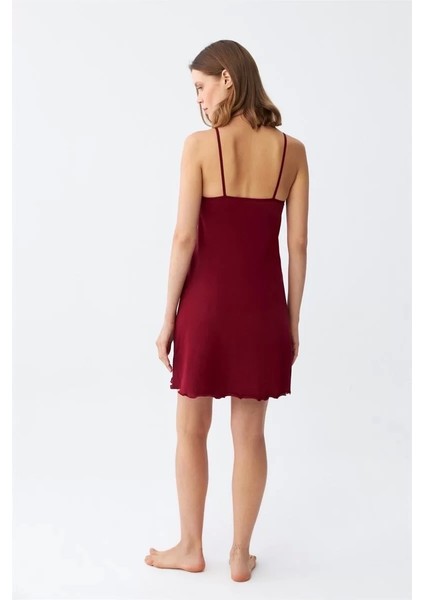 Ip Askılı Penye Gecelik Bordo