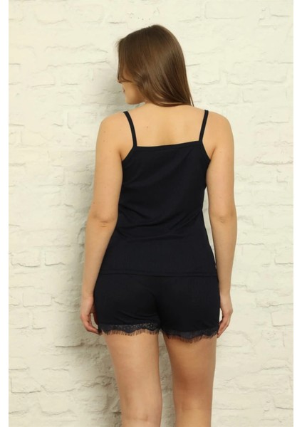 Kadın Ip Askılı Şortlu Pijama Takım Lacivert modelleri