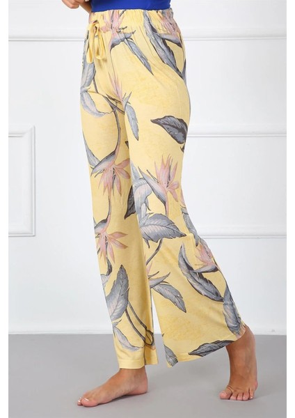 Bayan Penye Bol Paça Pantolon Sarı modelleri