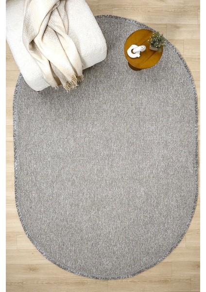 Gri Oval Dokuma Halı Salon Oturma Odası Yatak Odası Koridor Yolluk Halısı Gri Oval