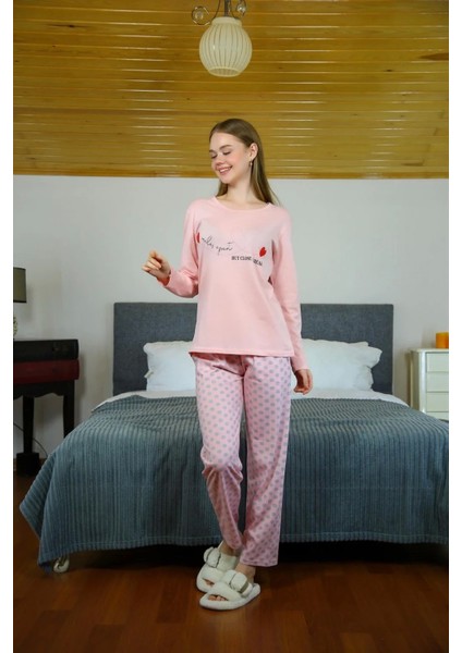 Kadın Penye Uzun Kol Pijama Takım Somon