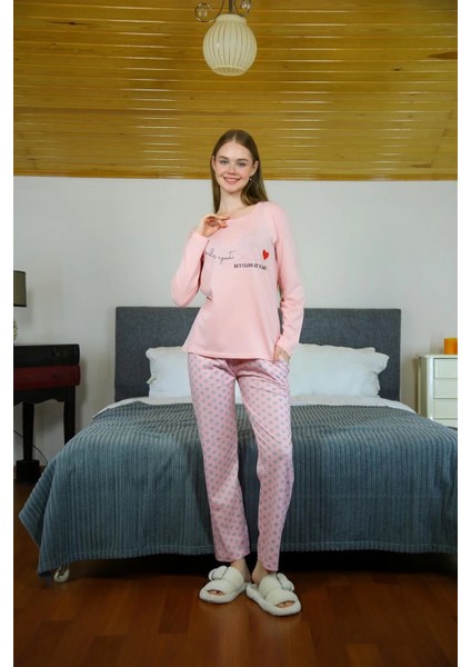 Kadın Penye Uzun Kol Pijama Takım Somon fiyatları