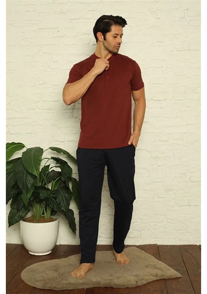 Erkek Bordo 3'lü Pijama Takım Bordo