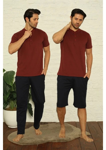 Erkek Bordo 3'lü Pijama Takım Bordo indirimleri