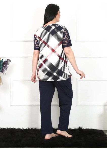 Kadın 5xl-6xl-7xl-8xl Büyük Beden Kısa Kol Pijama Takım Lacivert fırsatları