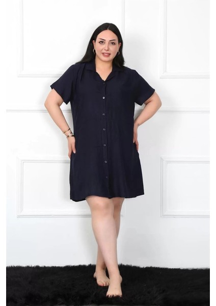 Büyük Beden Dokuma Düğmeli Lacivert Tunik Gecelik fiyatları