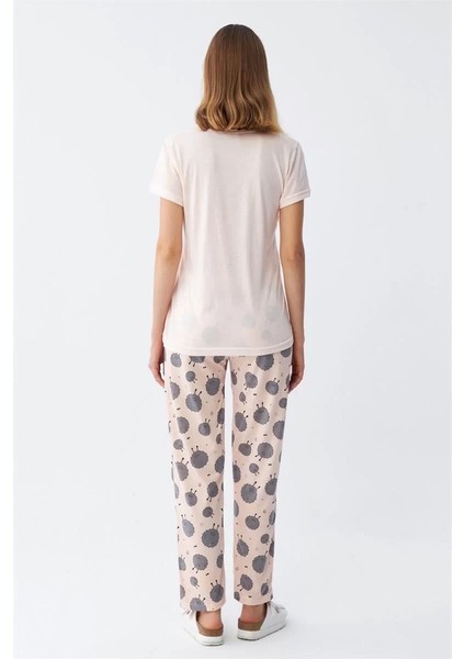 Kadın Kısa Kol Pijama Takım Pudra