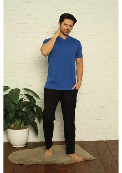 Erkek Saks V Yaka 3'lü Pijama Takım fiyatları