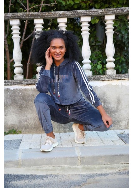 Kadın Kadife Kapşonlu Eşofman Takım Gri indirimleri