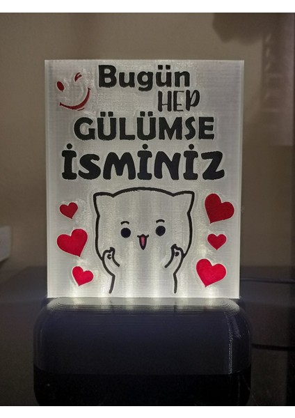 Kişiye Özel Isimli Hediyelik Kablolu LED Lamba - M20 - Bugün Hep Gülümse - Beyaz Işıklı