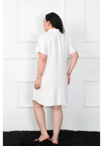 Büyük Beden Dokuma Düğmeli Beyaz Tunik Gecelik fırsatları