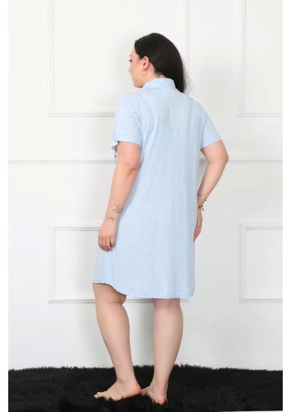Büyük Beden Penye Düğmeli Mavi Tunik Gecelik fırsatları