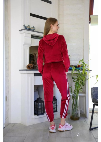 Kadın Kadife Kapşonlu Eşofman Takım Bordo fırsatları