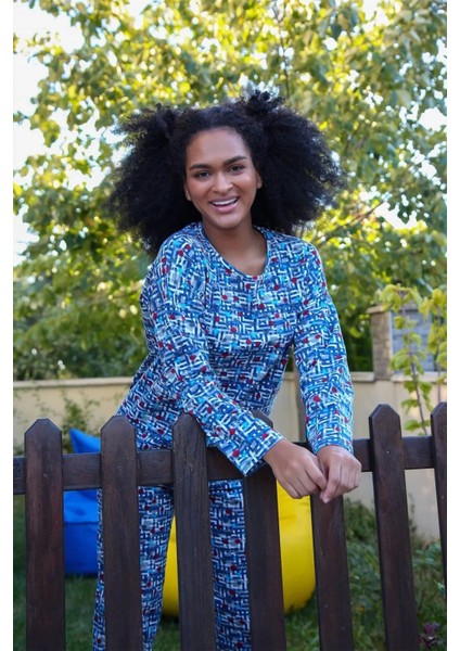 Kadın Penye Bol Paça Pijama Takım Mavi fırsatları