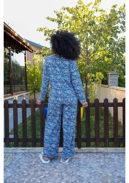 Kadın Penye Bol Paça Pijama Takım Mavi indirimleri