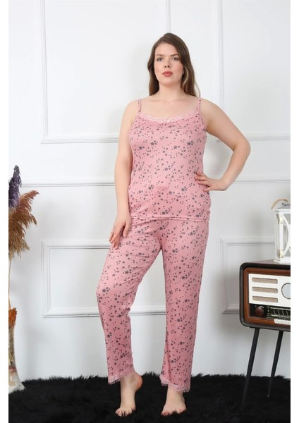 Kadın Büyük Beden Somon Ip Askılı Pijama Takım