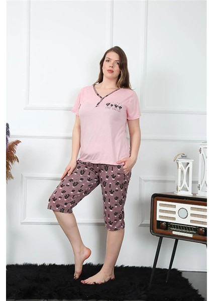 Kadın Büyük Beden Viscon Kapri Pijama Takım Pembe indirimleri