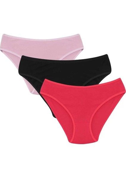 Kadın 3'lü Külot Kırmızı - Siyah - Somon