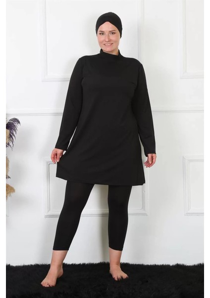 Tam Kapalı Büyük Beden Siyah Mayo