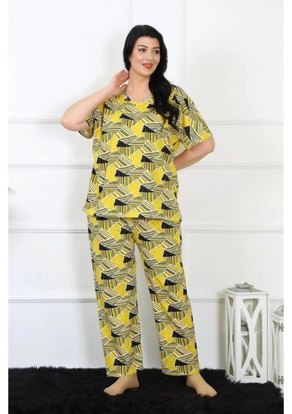 Kadın 5xl-6xl-7xl-8xl Büyük Beden Kısa Kol Pijama Takım Sarı modelleri