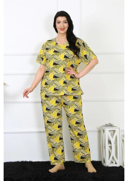 Kadın 5xl-6xl-7xl-8xl Büyük Beden Kısa Kol Pijama Takım Sarı fırsatları