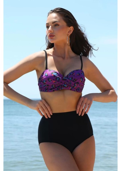 Kadın Yüksel Bel Straplez Mor Bikini indirimleri