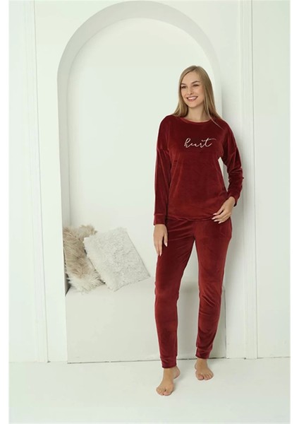 Kadın Kadife Bordo Pijama Takım