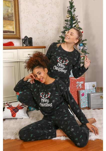 Merry Christmas Polar Kadın Pijama Takımı Siyah indirimleri