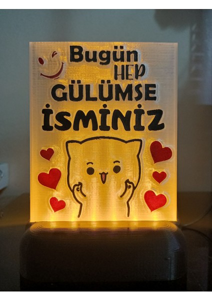 Kişiye Özel Isimli Hediyelik Kablolu LED Lamba - M20 - Bugün Hep Gülümse - Amber Işıklı