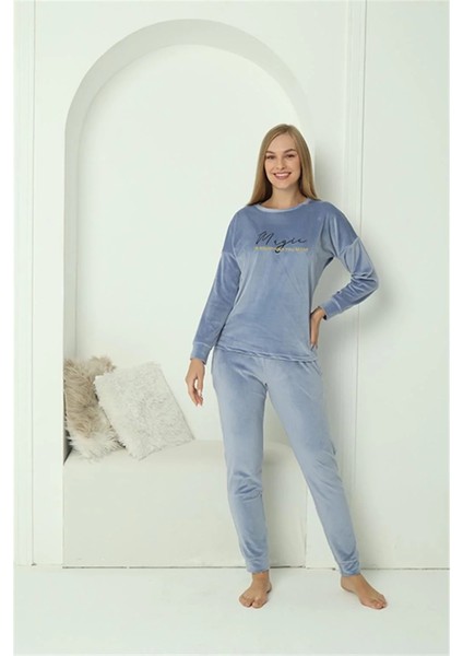 Kadın Kadife Mavi Pijama Takım fırsatları