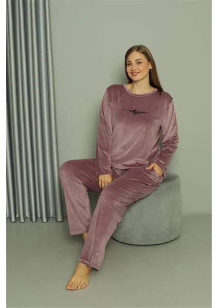 Büyük Beden Kadın Kadife Mor Pijama Takım indirimleri