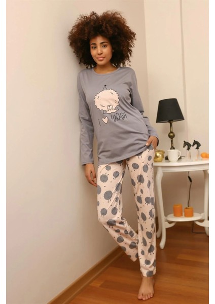 Kadın Penye Uzun Kol Pijama Takım Gri fiyatları