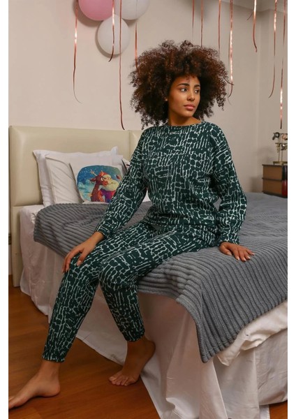 Kadın Uzun Kol 3 Iplik Penye Pijama Takım Yeşil modelleri