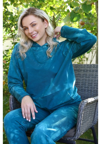 Kadın Pamuk Kapşonlu Cepli 3 Iplik Turkuaz Eşofman Takım fırsatları