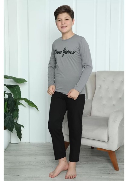 Erkek Çocuk Penye Pijama Takım Füme