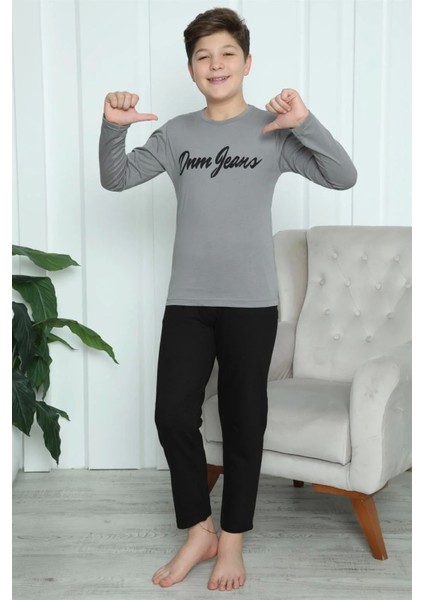 Erkek Çocuk Penye Pijama Takım Füme