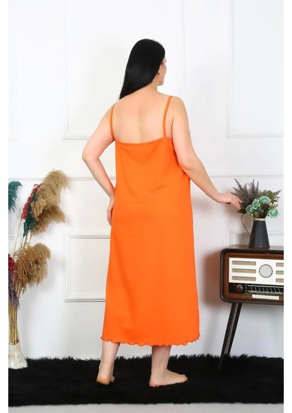 Kadın Büyük Beden Ip Askılı Pamuklu Turuncu Uzun Gecelik modelleri