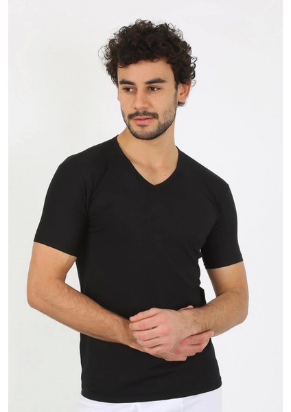 Erkek Likralı V Yaka Siyah T-Shirt fiyatları