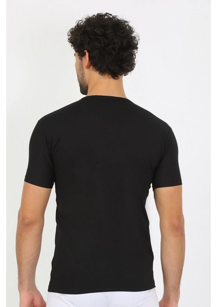 Erkek Likralı V Yaka Siyah T-Shirt indirimleri