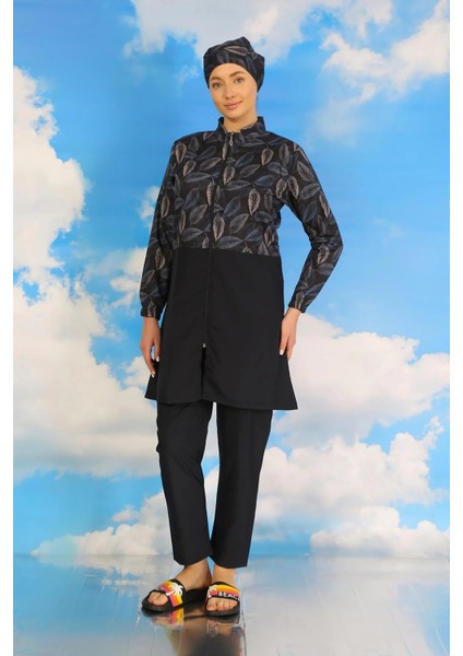 Kadın Pantolonlu Desenli Tam Tesettür Mayo Lacivert modelleri