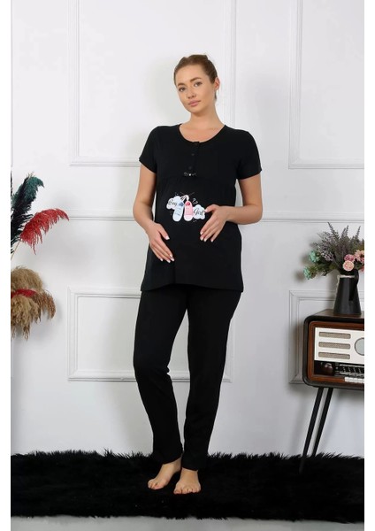 Kadın Kısa Kol Hamile Lohusa Pijama Takımı Siyah fırsatları