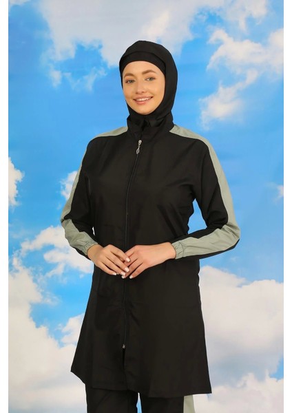 Kadın Pantolonlu Kolu Şeritli Tam Tesettür Mayo Siyah fiyatları