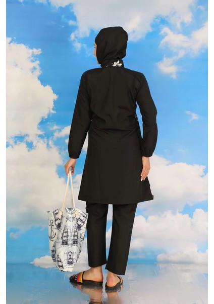 Kadın Pantolonlu Desenli Tam Tesettür Mayo Siyah fırsatları