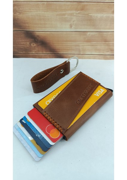 Galatasaray Kişiye Özel Hakiki Deri Mekanizmalı Kartlık ve Anahtarlık 2 Li Set