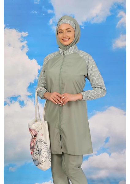 Kadın Pantolonlu Desenli Tam Tesettür Mayo Su Yeşili fiyatları